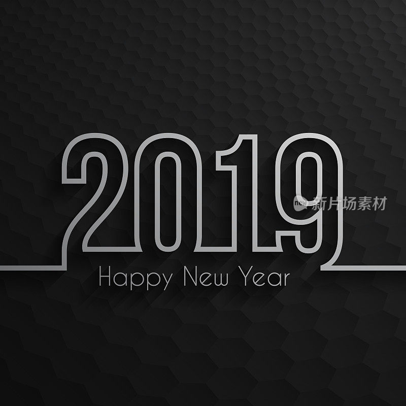 新年快乐2019 -黑暗六边形背景